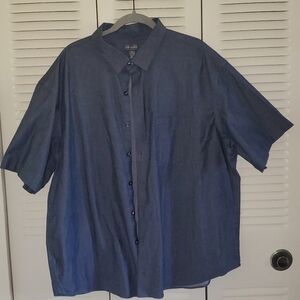 Mens Short Sleeve Blue Button Up Size 2XL